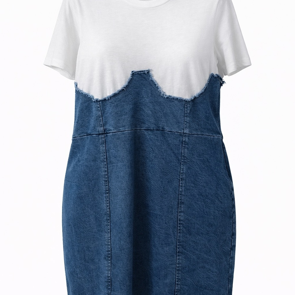 White Tee with Dark Blue Denim Dress